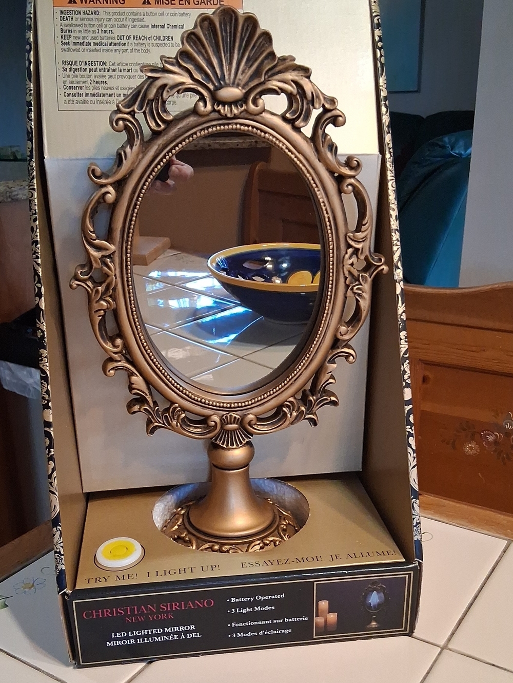 Christian Siriano, NY. TikTok Viral LED Lighted Ghost Gold Ornate Mirror. NIB.